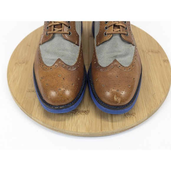 Donald Pliner Dress Sneakers Mens 8 8.5 Wingtip Brown Blue Leather Shoes - Picture 9 of 12